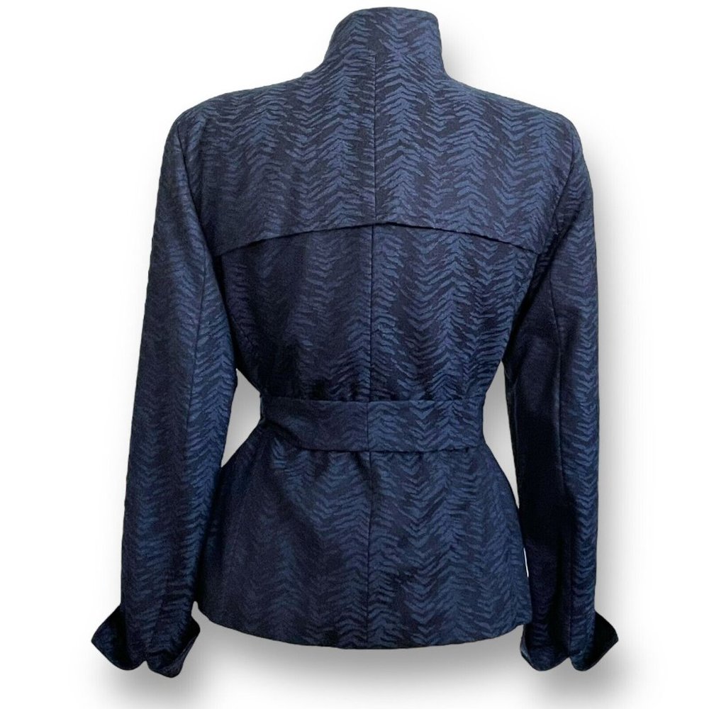 Nina McLemore Womens Blazer Jacket Sz 8 Blue Black Wool Animal Print Belted - Picture 7 of 10